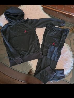 Jordan Black Hoodie and Joggers Set with Pink Jumpman Accents